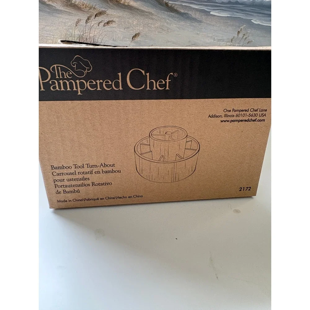 Pampered Chef Bamboo Tool Turn-About Carousel Utensil Holder Caddy #2172 Retired